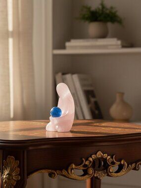 Rose Quartz Praying Mother w/ Amethyst Gemstone Sphere